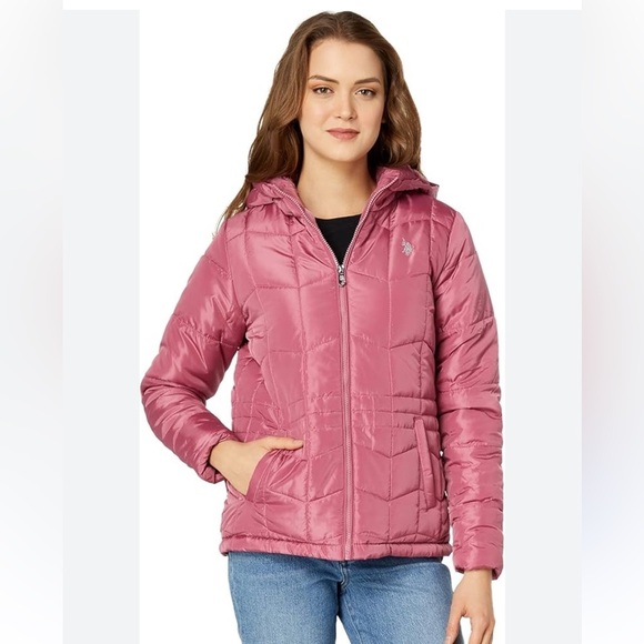 U.S. Polo Assn. Wave Quilt Cozy Jacket Oxford Rose LG women’s new hooded fuzzy - Picture 1 of 8